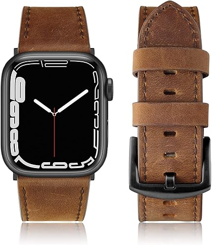 Vista 137 de Correa de cuero compatible con correas de Apple Watch de 1.811 in, 1.772 in, 1.732 in, 1.654 in (Serie 1/2/3) para hombres y mujeres, correa de Azul