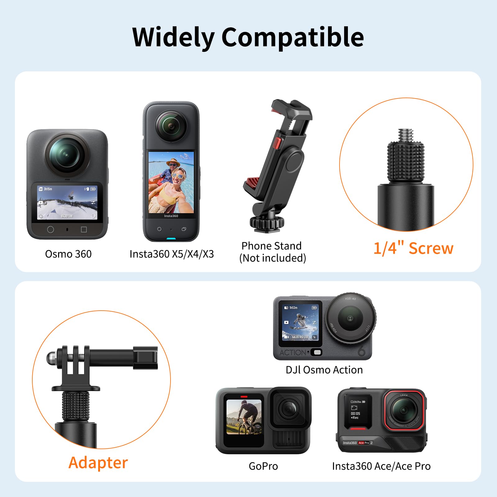 VRIG Palo selfie invisible de 160 cm/63 para cámara Insta360 X5/X4 Air/Osmo 360/AKASO 360/Xtra 360, poste de extensión telescópico TP-36 con adaptador GoPro y estaca oculta