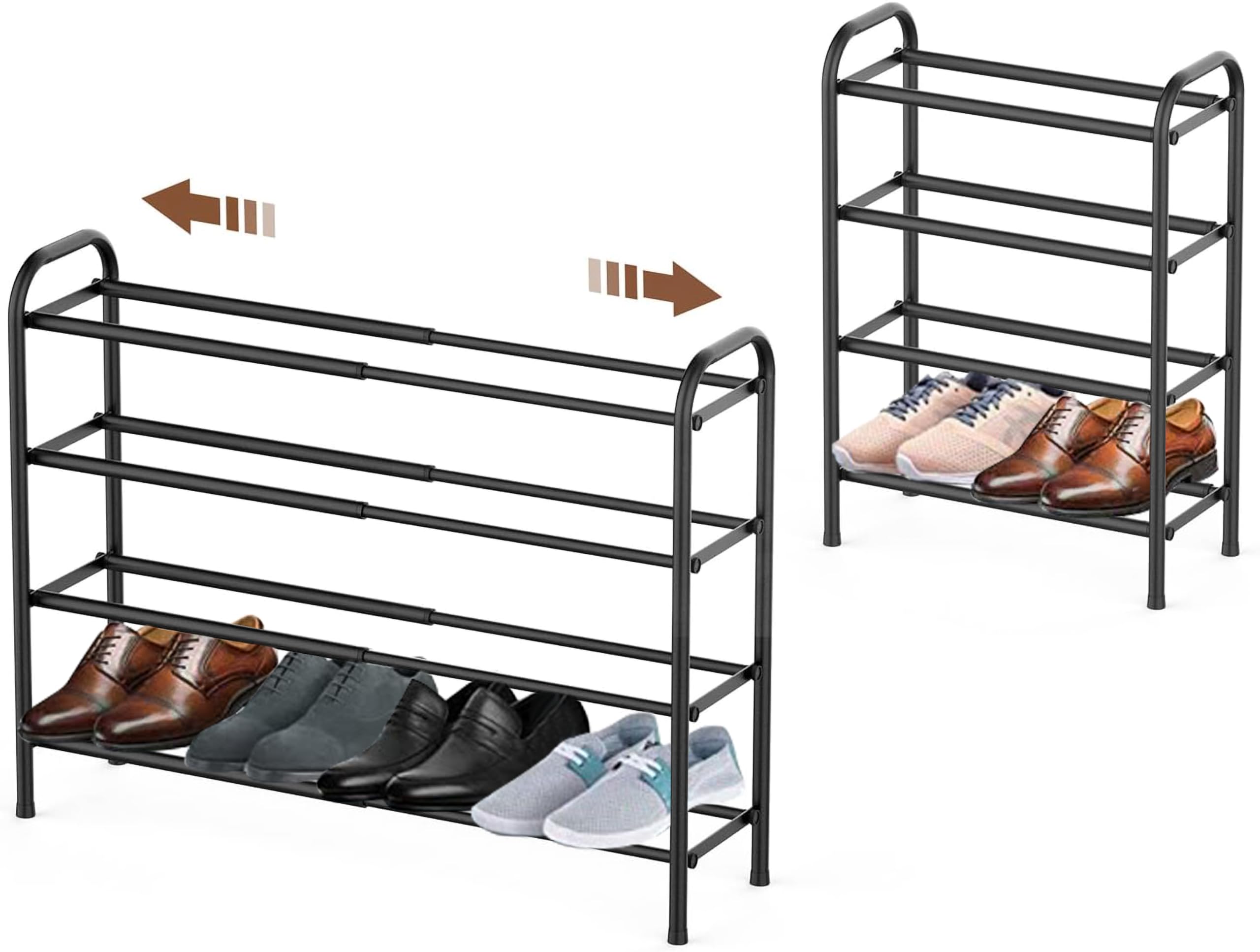 Abja Novelties (Popular Rack In Us Market) 4-Tier Expandable Heavy Duty Shoe Rack, Adjustable Shoe Shelf Storage Organizer Metal Free Standing Home Shoe Rack (4 Tier, Black), 23X85.5X69 Cm