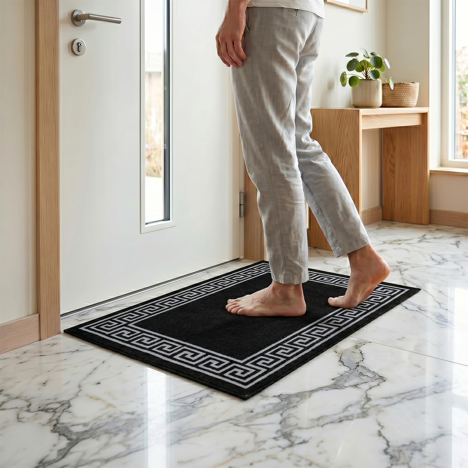 RR Rugs - Evania Non-Slip Washable Doormat, Heavy Duty Welcome Dirt Trapper, Water Absorbent Floor Mat for Indoor/Outdoor Use, Front Entrance, and Kitchen (Black&Grey, 40x60cm) — image 1