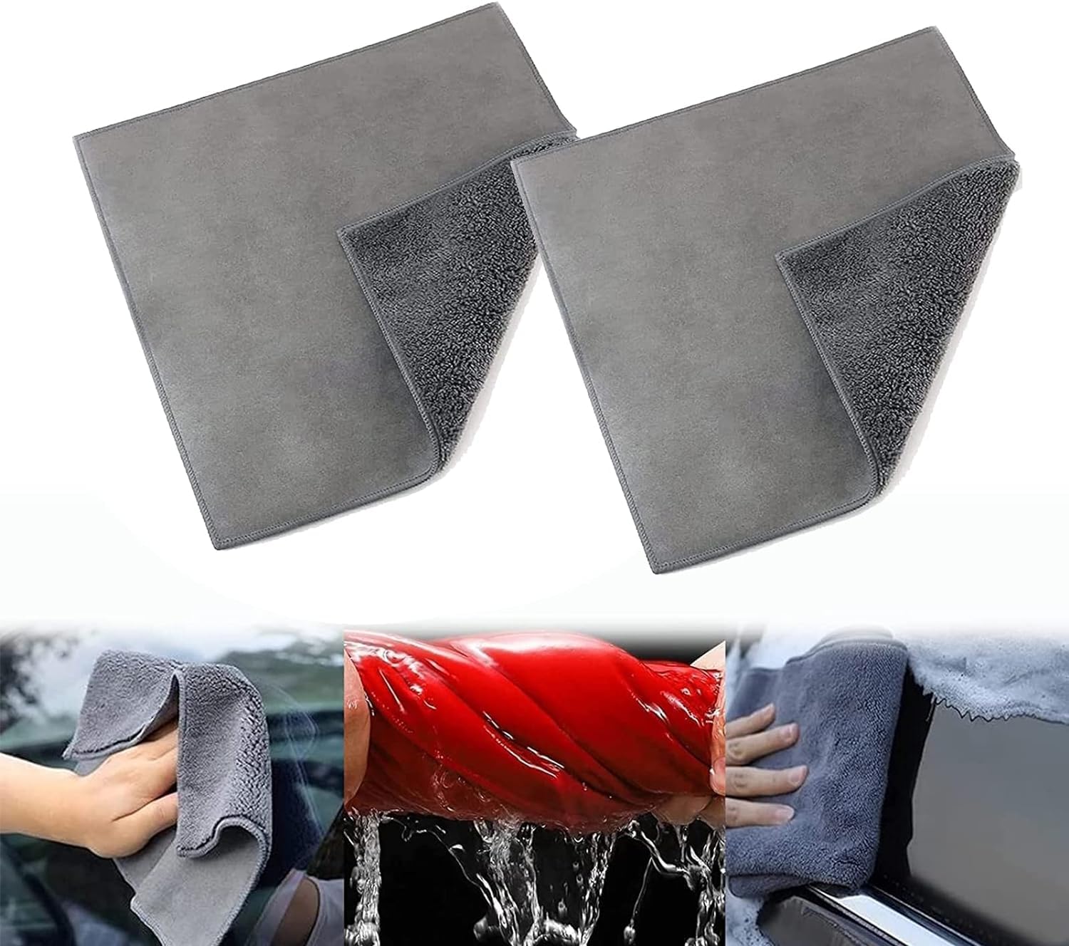 SAHENITEANASAHENITEANA 2-Pack 30 x 40cm Suede Absorbent Drying Towel - Coral Velvet Double-Sided Thickened Microfiber Dust Cleaner Cloth - Double-Sided Microfiber Car Cleaning Cloth, Window