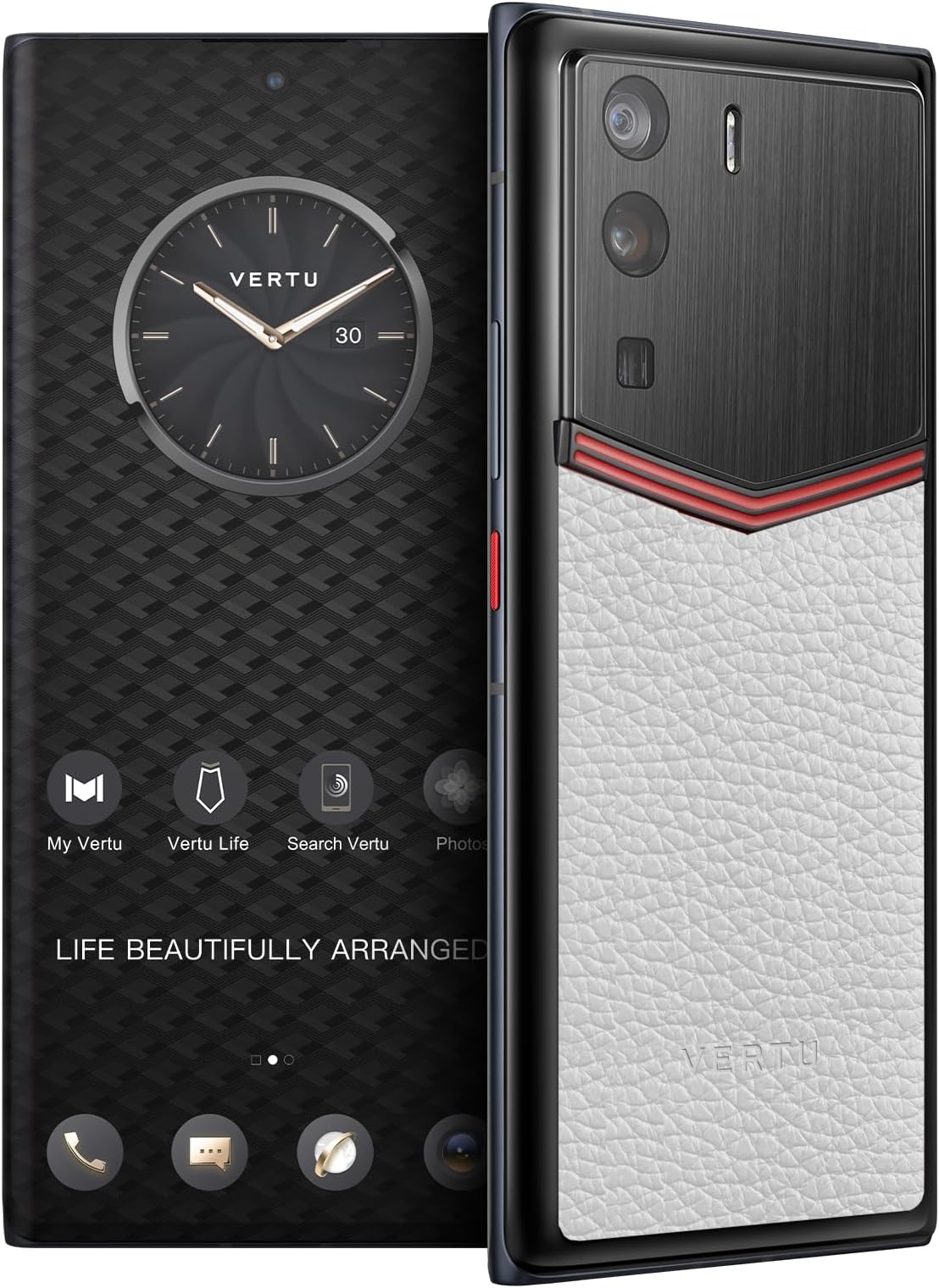 METAVERTU Web 3.0 Calfskin 5G Phone, Unlocked Android Smartphone, Secure Encrypted, Double Systems, 64MP Camera, 144Hz AMOLED Curved Display, Dual SIM, Fast Charge (Enameled, White, 12G+512G)