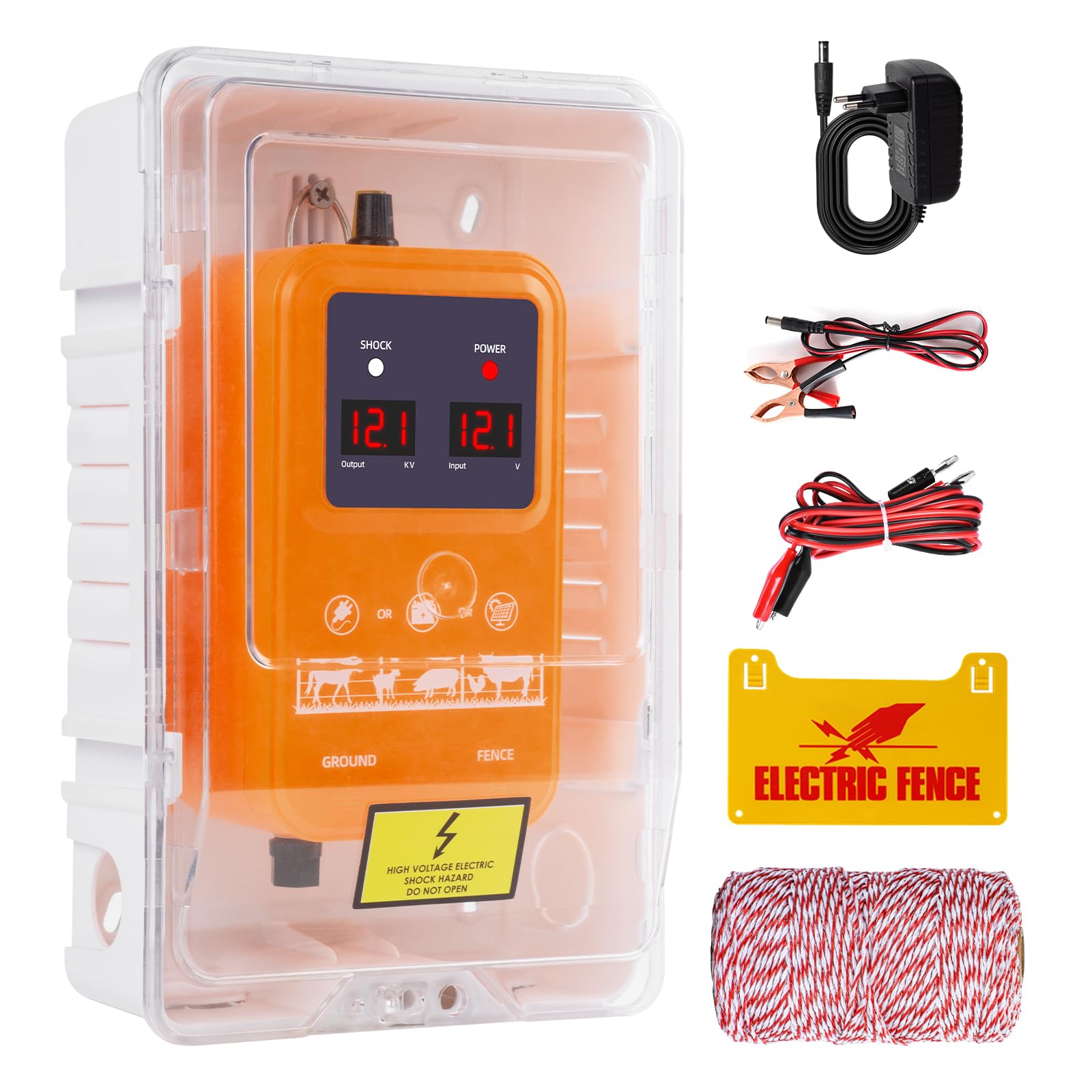 Recinzione da pascolo con corda da 200 m, portata 15 Km, 2 Joule 7 KV-13 KV, Recinzione elettrica regolabile per recinzioni di pascolo, recinzione di bestiame, scoiattoli, utilizzato per giardini