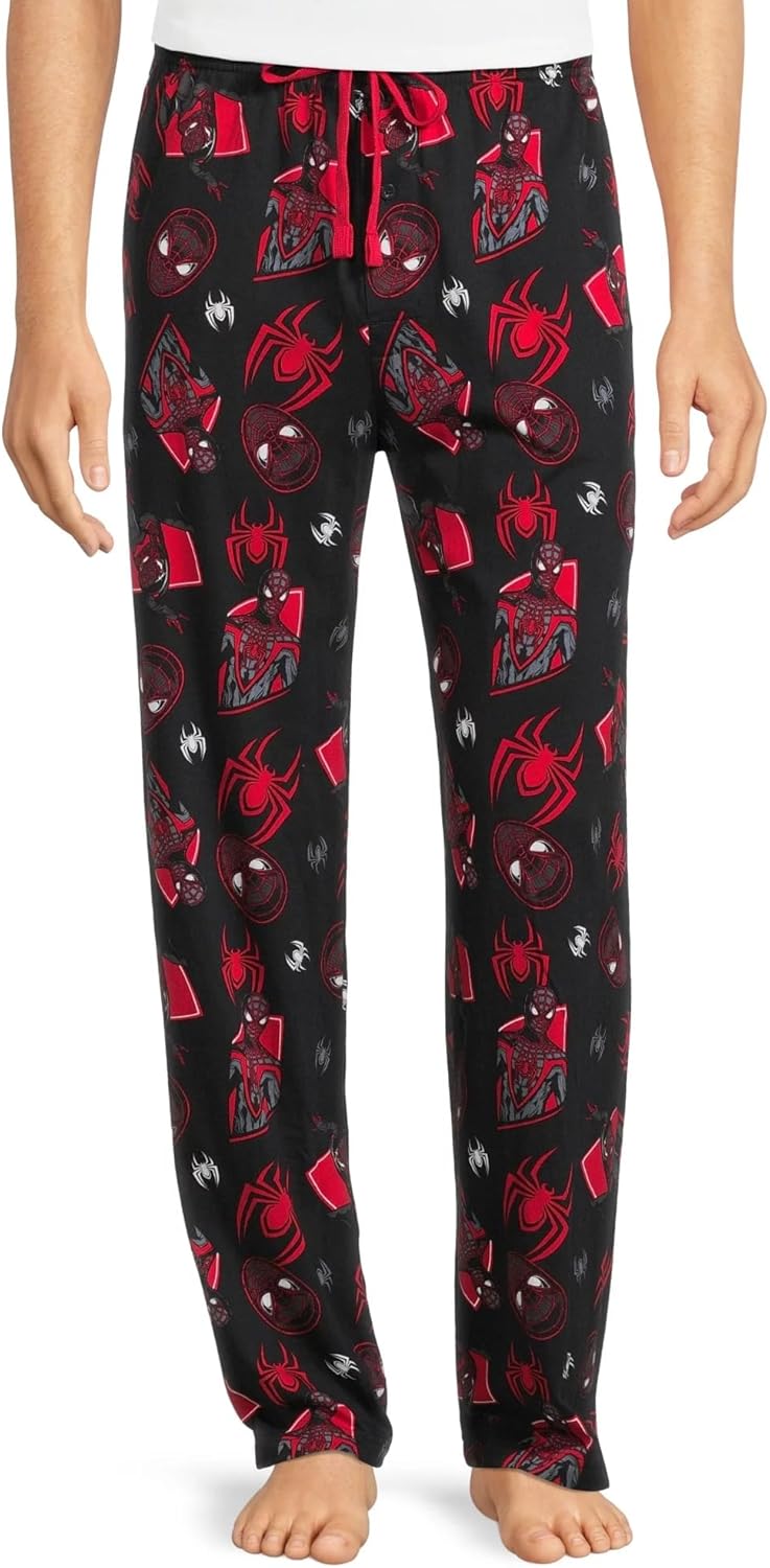 Marvel Spider-Man Men's Miles Morales Mask Allover Print Adult Sleep Bottoms Pajama Pants