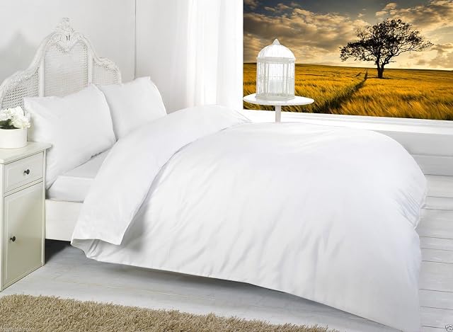 Plain Dyed Fitted Sheets Polycotton Fitted Bed Sheets Single Double King Super King OR Pillow Cases By * Textile.Plus* (Pair Pillow Case, White)