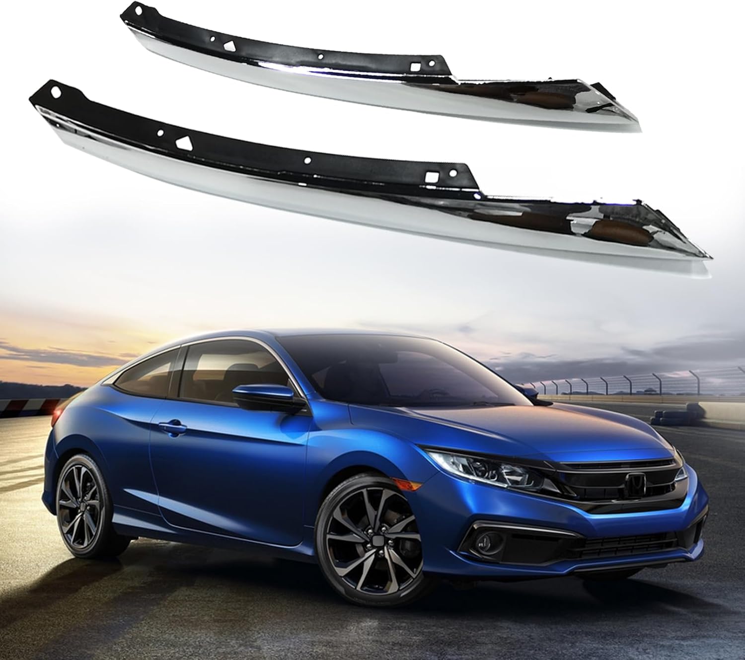 Chrome Headlight Eyelid Eyebrows Cover Compatible with 2016 2017 2018 Honda Civic Front Grille Grill Extension Hand 1 Set (Passenger & Driver Side)