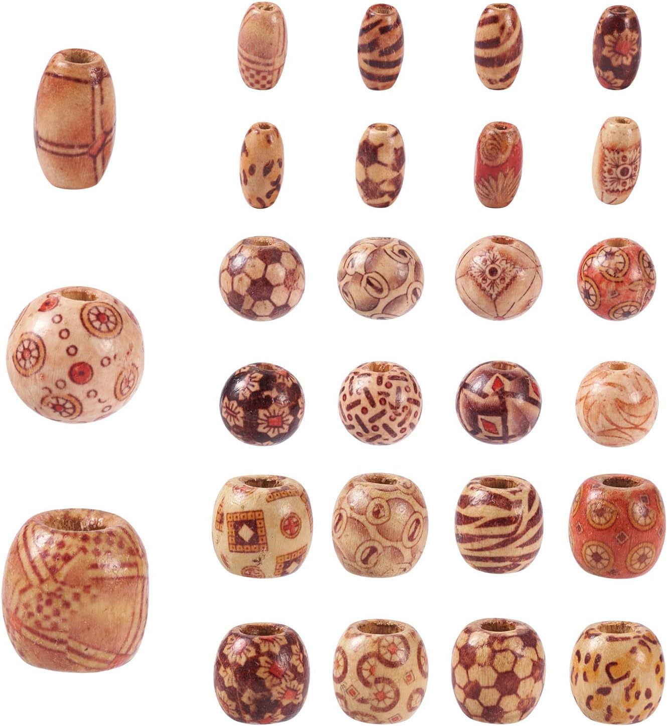 Craftdady 300pcs Mixed Round Oval Wooden Ball Spacer Beads with 3-7mm Holes Natural Painted Wood Loose Round Beads for Jewelry Making Crafting