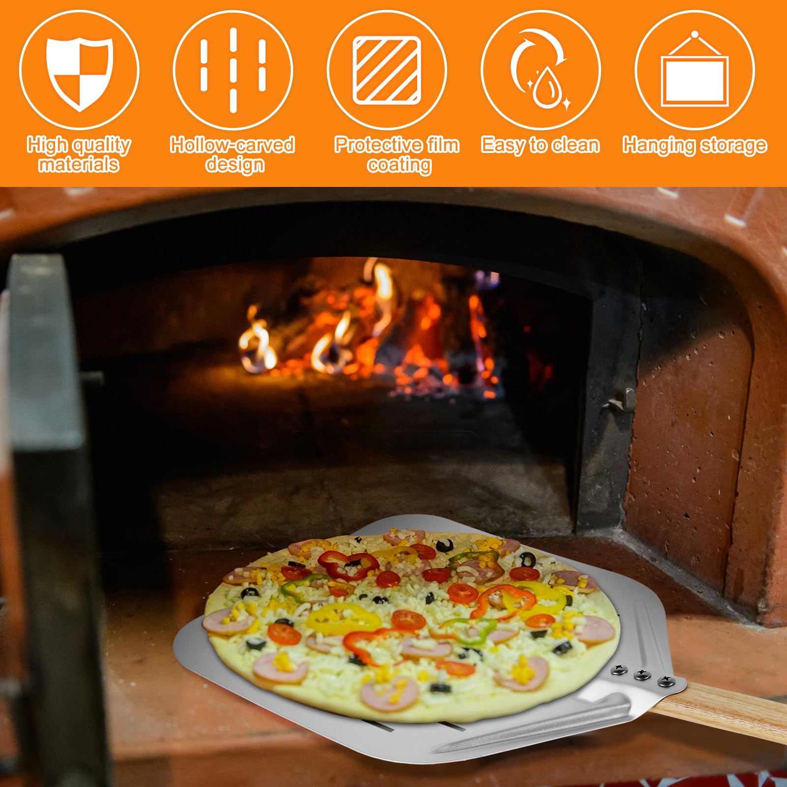 12inch Pizza Peel, Pizza Oven Shovel, Perforated Pizza Peel, Pizza Turning Peel, Aluminium Pizza Slider Shovel, Non-Stick Hollow Pizza Shovel, Pizza Shovel with Handle for Homemade Baking Pizza Bread