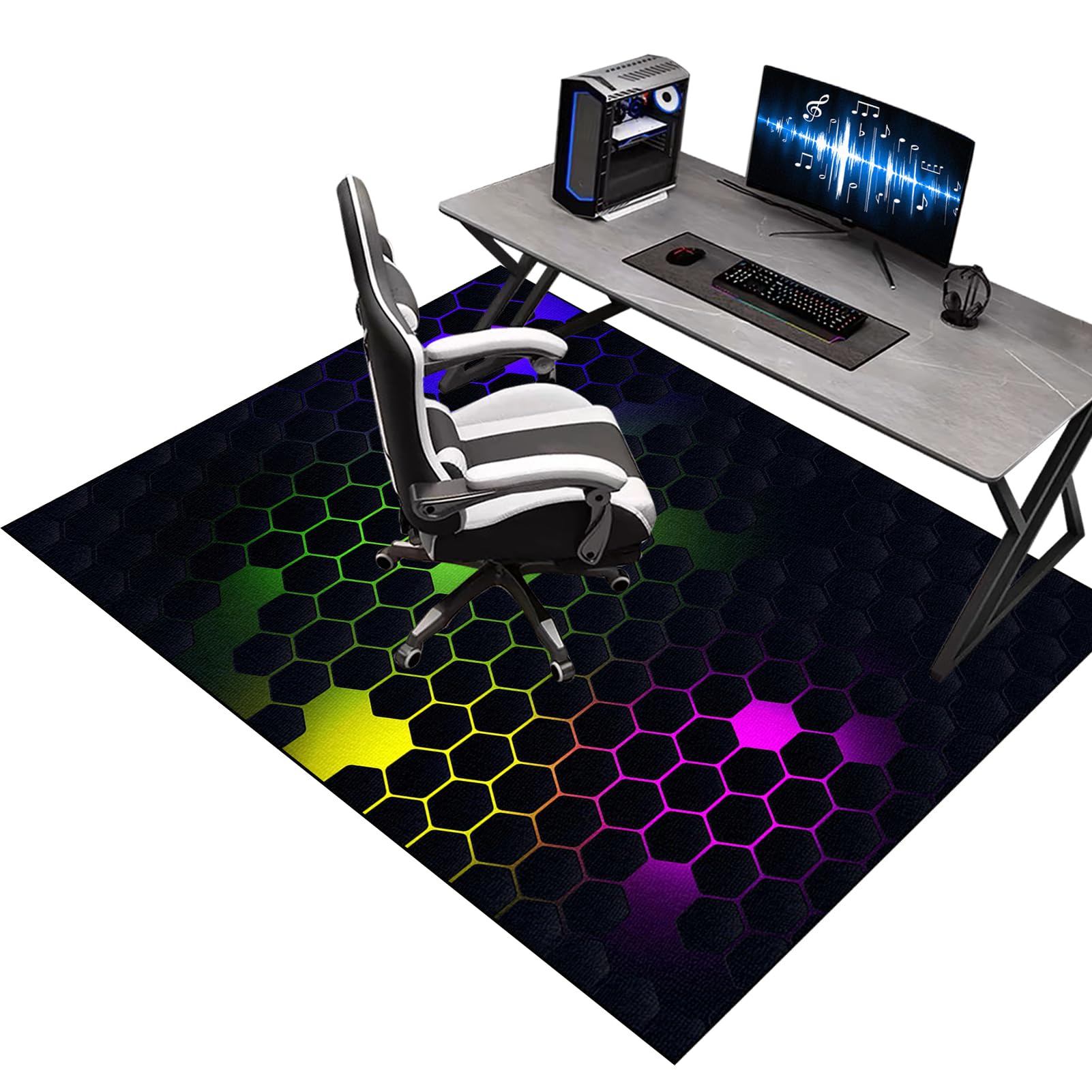Office Gaming Chair Mats for Carpeted Floor, 90 x 140 cm Desk Chair Floor Protector Mat for Carpet, Computer Floor Mat for Carpets, Gaming Rug for Hard Floor, Floor Protector for Rolling Chair