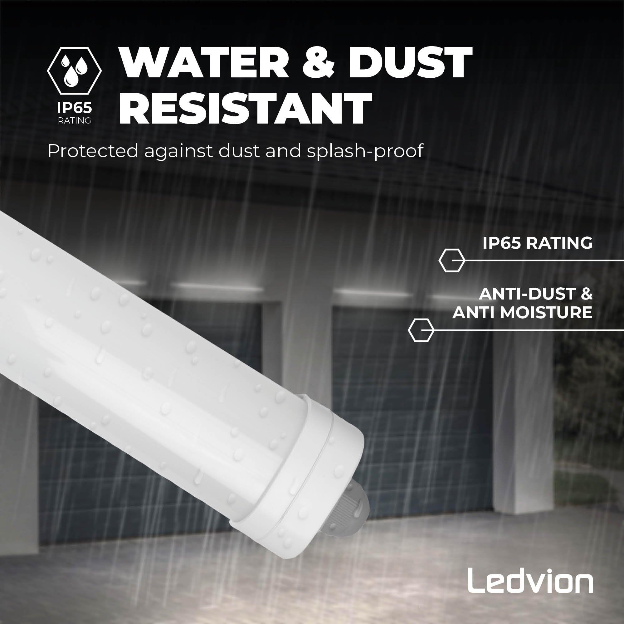 Ledvion - Boîtier de Reglette, 150cm, IP65, 48W, 130 lm/W, Blanc neutre, 1X150cm, Couplable, éclairage de garage, entrepôt, d'atelier, lampe de cave