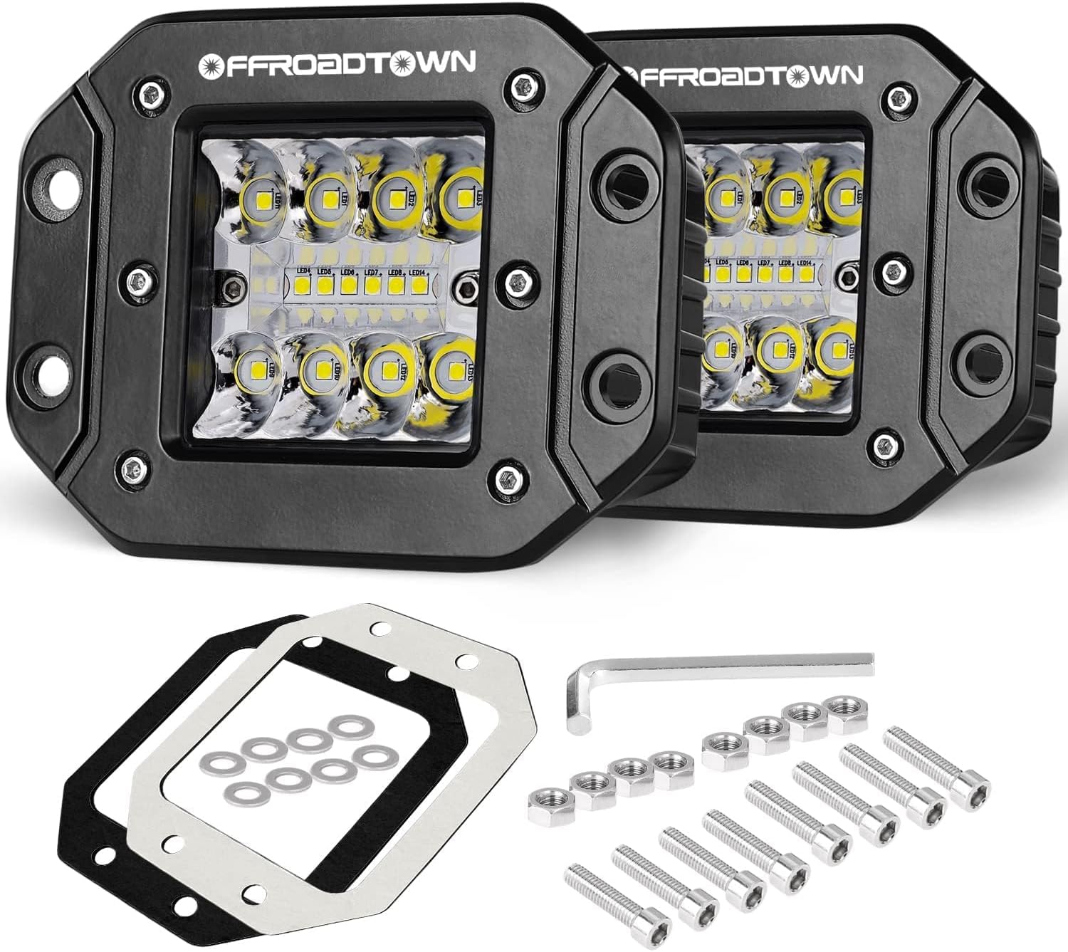 Flush Mount LED Pods, OFFROADTOWN 2pcs 5'' 78W Driving Light Work Lights Flush LED Light Bar Super Bright Fog Off Road Lights for Truck UTV ATV SUV Boat 4x4 Car