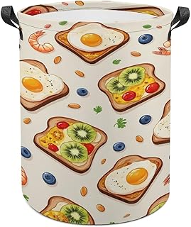 Breakfast Toast Laundry Basket Foldable Portable Clothes Hamper Storage Bucket for Dormitory Bathroom Bedroom 13.8x17.3 Inch