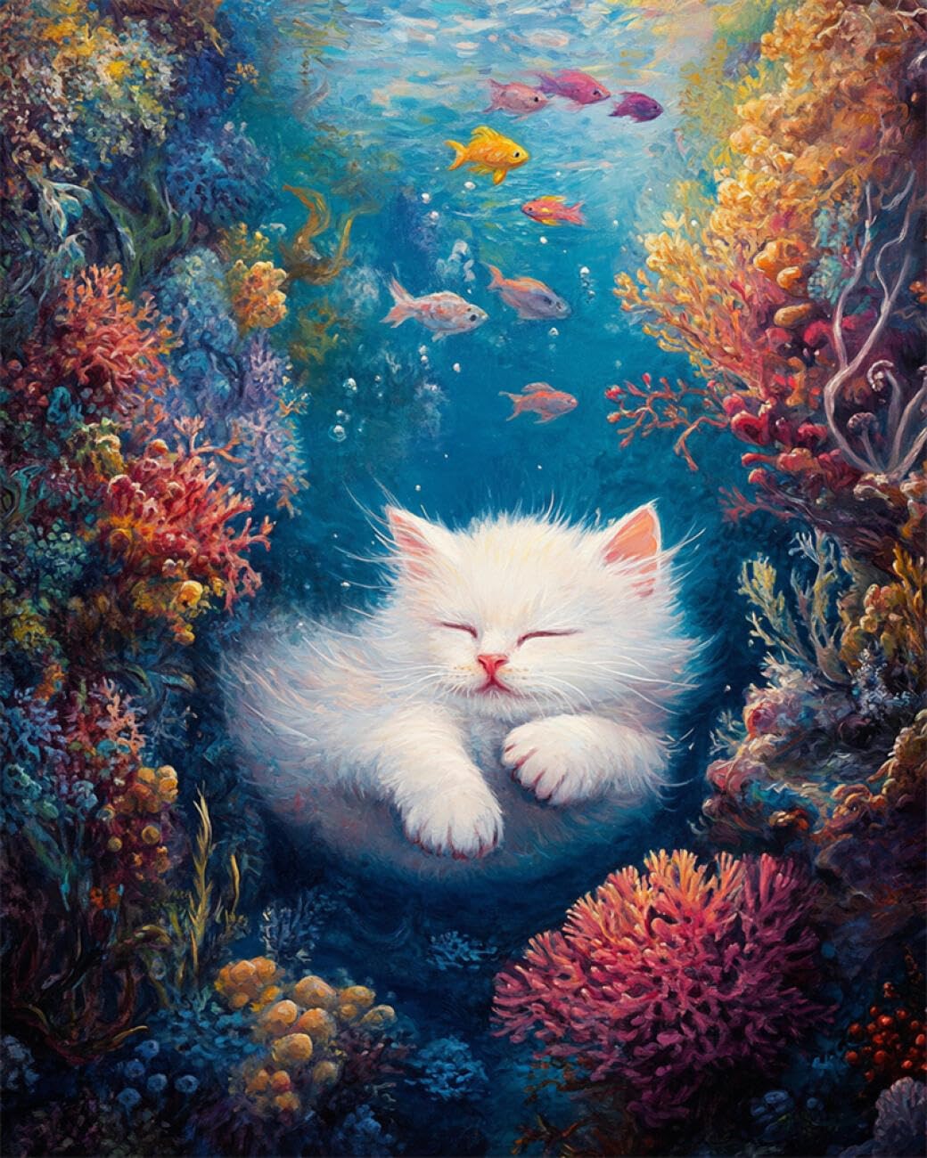 AYAOYANGGO Animal DIY Embroidery Beads Set Fantasy Cat Beadwork Craft Kit for Beginners,Needlework Set,Preprint Pattern Decor Wall Art 60x80cm