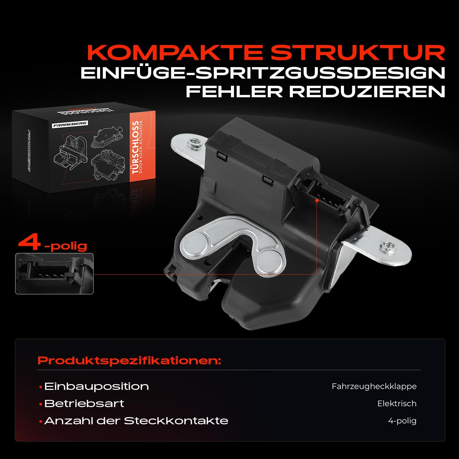 Frankberg Heckklappenschloss 4-Polig Kompatibel mit Bravo II 198 Schrägheck 2006-2016 Delta III 844 Schrägheck 2008-2014 Replace# 55702917