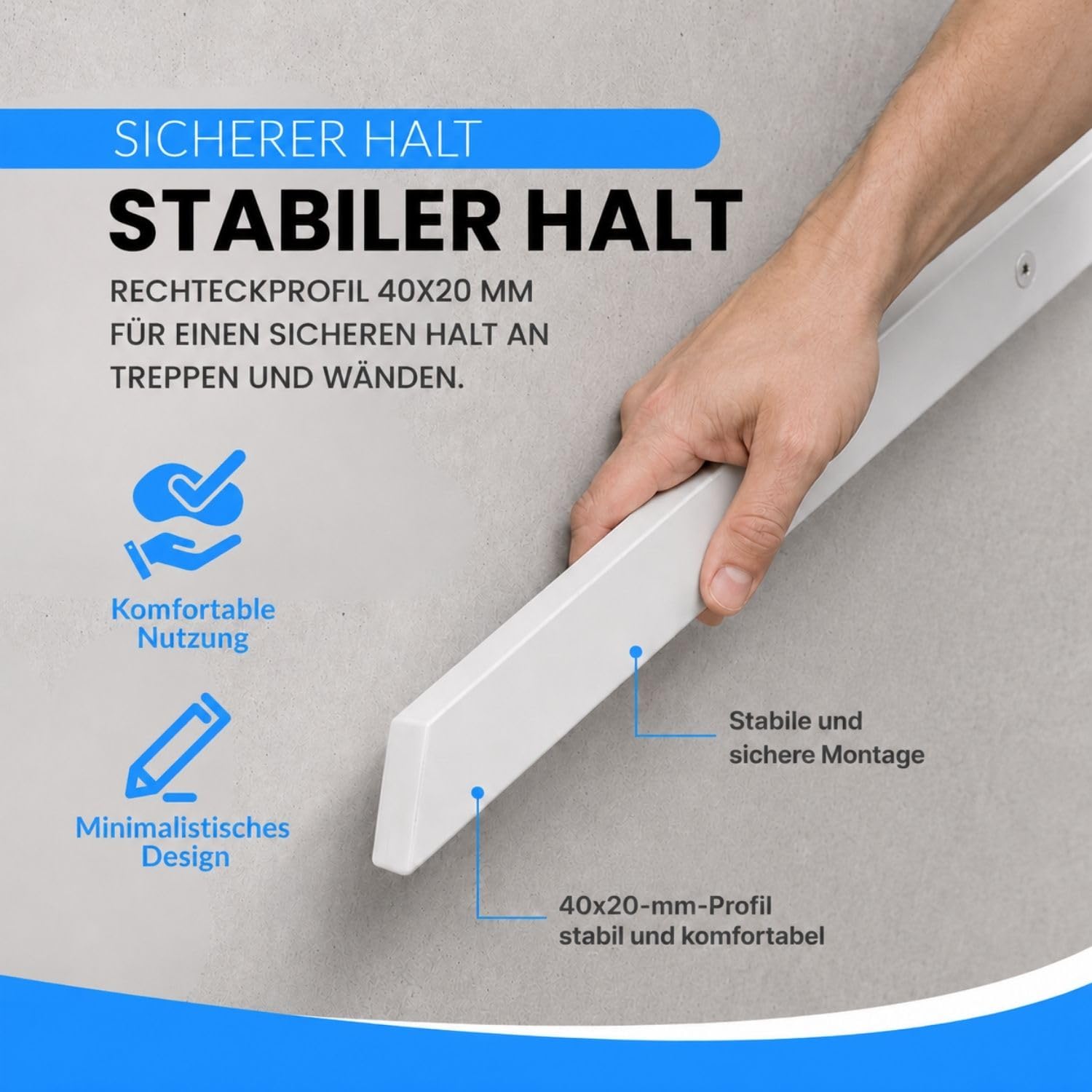 INOXLM lavorazioni inox Rechteckiger Handlauf 40 x 20 mm aus weiß lackiertem Stahl, Handlauf Made in Italy, Farbe schwarz, Handlauf zum Selbermachen, Handlauf ideal für den Innen- und Außenbereich