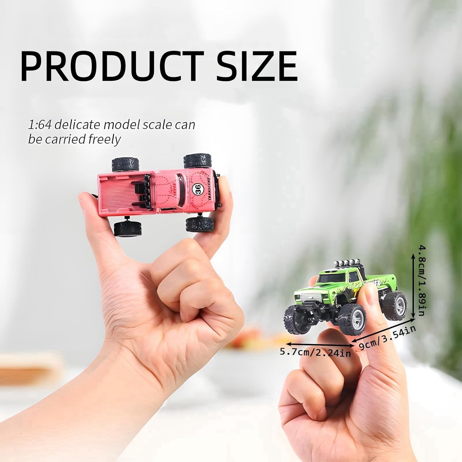 Mini RC Truck, 1/64 Scale Mini RC Monster Truck, Rechargeable Metal Shell RC Monster Car with Lights, 2.4Ghz Remote Control Mini RC Car with Trailer, Speed & Steering Adjustable (Blue A)