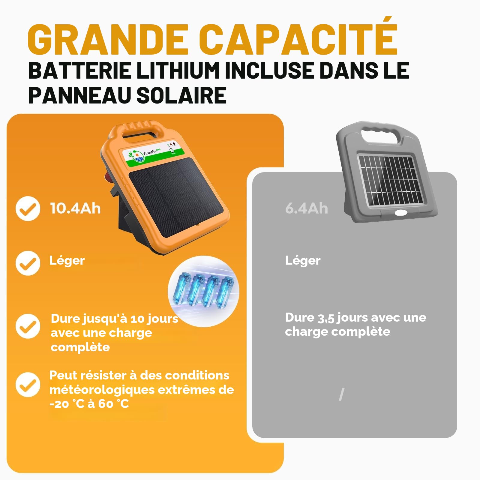 Clôture Électrique Solaire pour Animaux 16KM, Jusqu'à 8KV de Sortie, Cloture Electrique Étanche 0.2J, Pour L'élevage de Volailles ou D'animaux Domestiques en Pâture Avec une Clôture Mobile