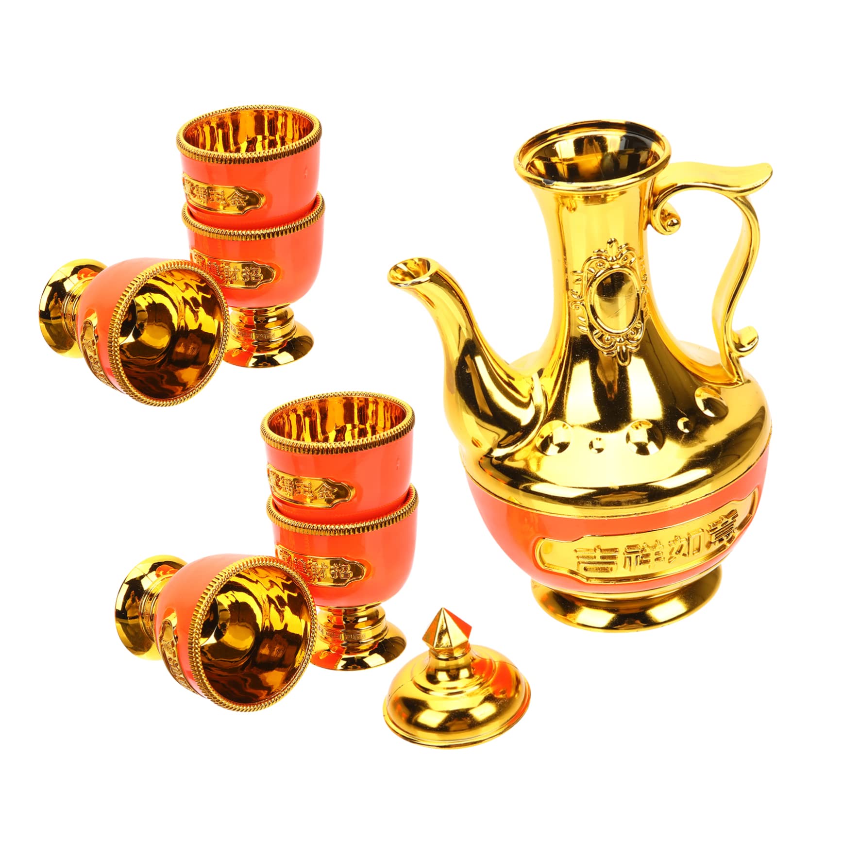 KICHOUSE 1Set Buddhist Offering Plated Wine Kettle Goblets for Altar Rituals Decorative Cups for Worship Meditation Buddhism Enthusiasts