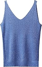Haut à Paillettes pour Femme - Col en V - Bleu à Paillettes - Débardeur à Paillette - Crop Tops sans Manches - Débardeur Sexy - Tenue Festive - Gilet élégant Y2K