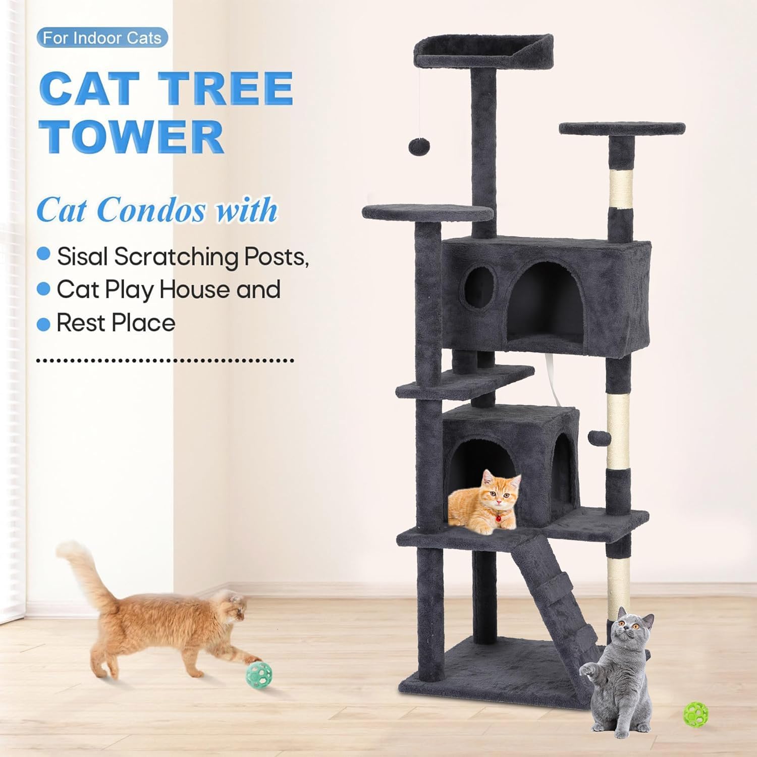 | Cat Tree Tower | Dark Gray | Multi-Level Indoor Activity Center with