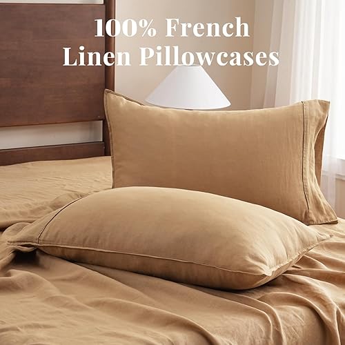 Miniatura 4 de S VICTORY SYMBOL 100% Organic Linen Pillowcases 20"x30" Set of 2,French Natural Flax Soft Durable Pillowshams Sandy Beige,Standard