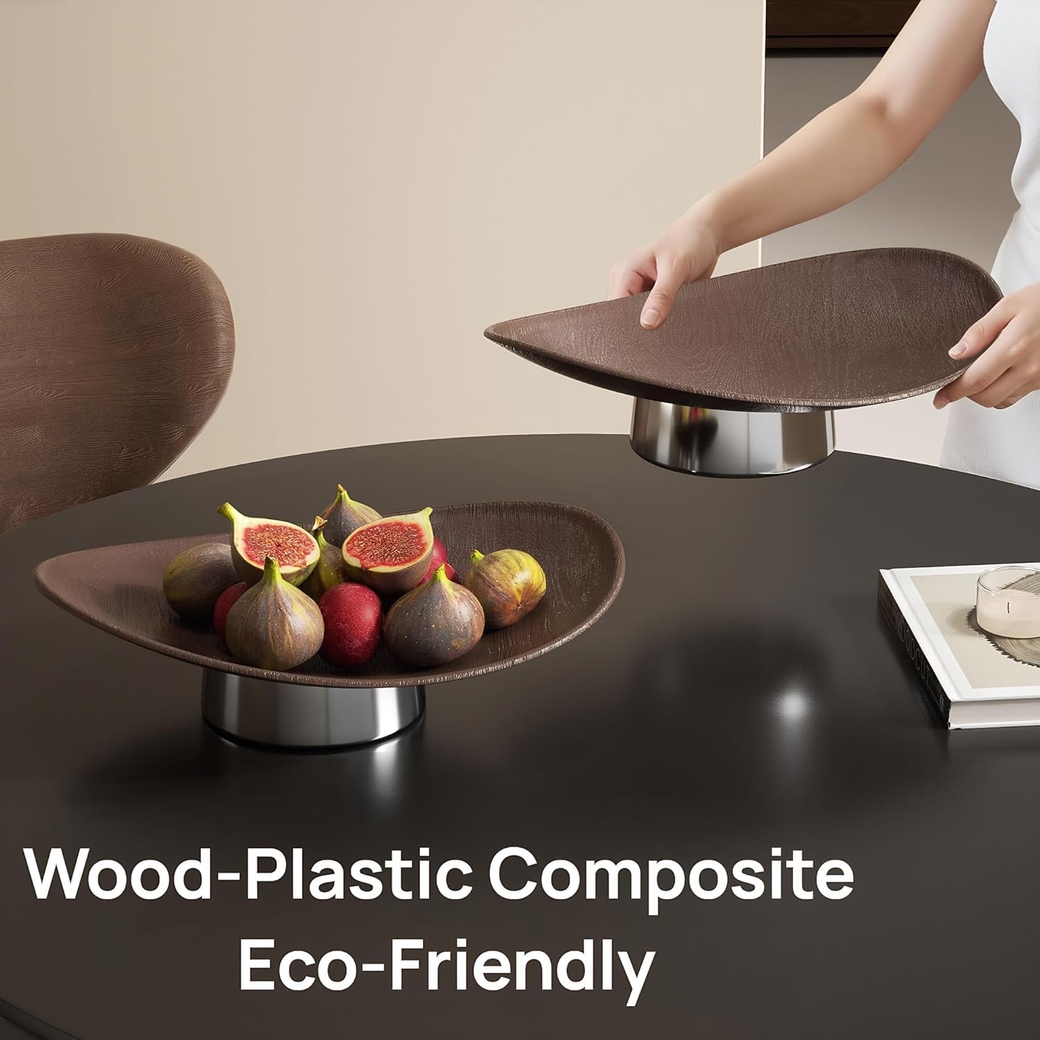 12" Resin Decorative Fruit Bowl With Pedestal For Kitchen Counter (Brown)