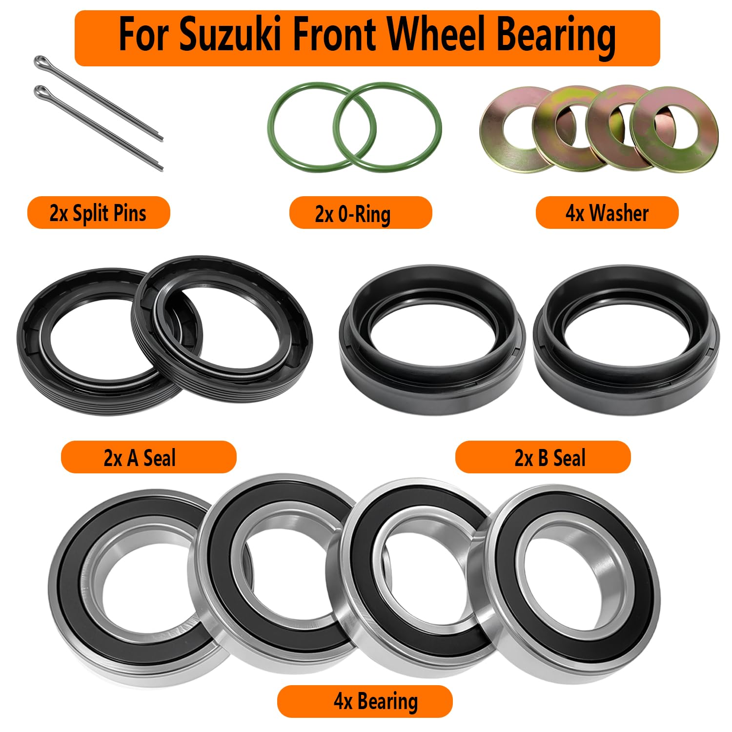 Front Wheel Bearing Seal Kit Compatible with Suzuki Vinson 500 King Quad 250 300 400 Quadrunner 250 500 Eiger 400 LT-F500F LT-A500F LT-F400 LT-F400F LT-4WD LTF-250 LT-F250F LTF300F LTF400F
