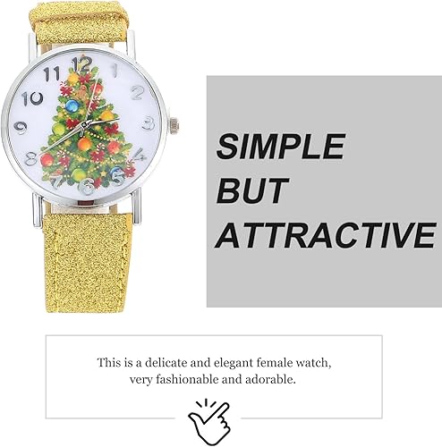 Vista 4 de ULTECHNOVO Reloj de Navidad para mujer, con estilo, reloj de cuero para mujer, diseño de árbol de Navidad, correa de cuero clásica, relojes