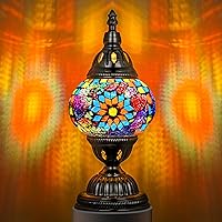 Handmade Marrakech Turkish Moroccan Mosaic Glass Table Lamp Bronze Base LED Bulb Colorful Tiffany Style Nightstand Light