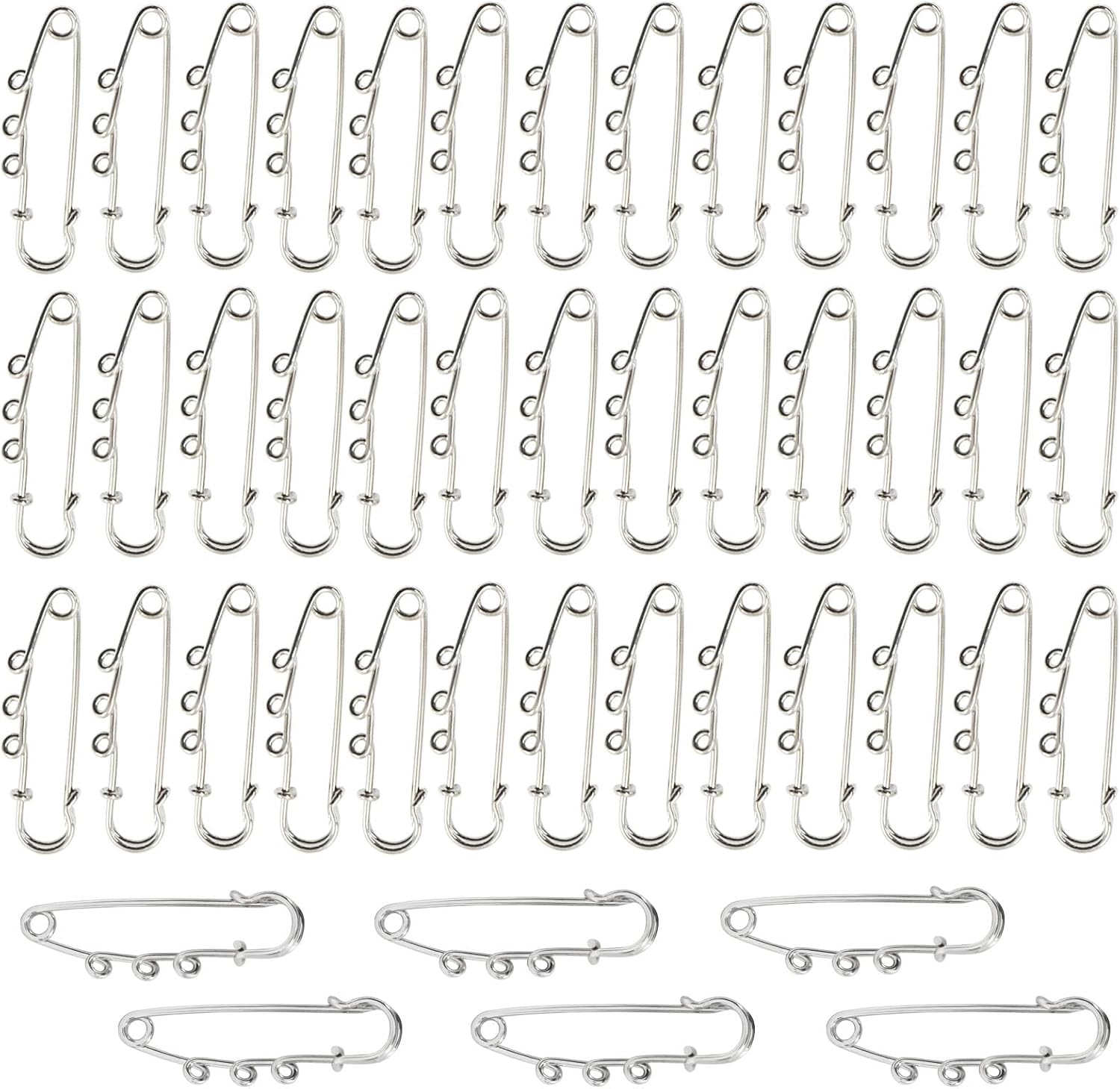 50 Pcs Heavy Duty Safety Pins Metal Decorative Brooch Clasp with 3 Loops for DIY Crafts Jewelry Making Sewing Clothes Blankets Skirts Kilts Knitted Fabric, 2 Inch Silver