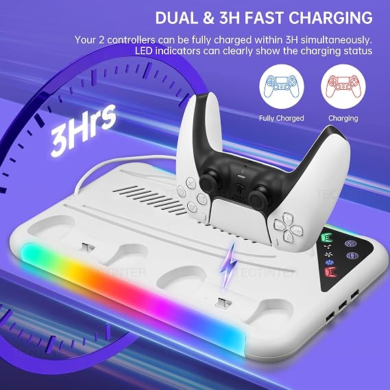 PS5 Slim Konsol Disk/Dijital, Beyaz için Soğutma İstasyonu ve Kontrol Cihazı Şarj İstasyonlu PS5 İnce Stand