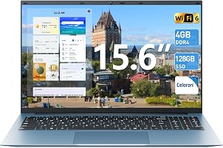 SGIN 15.6 Inch Laptop Computer, 4GB RAM 128GB SSD Ordinateur Portable, WiFi 6, Celeron N5095 Quad-Core, 180° Viewing, Win 11 Pro, USB 3.2, HDMI, Type-C, 7000mAh(Gray) - Amazon product rated Grade A