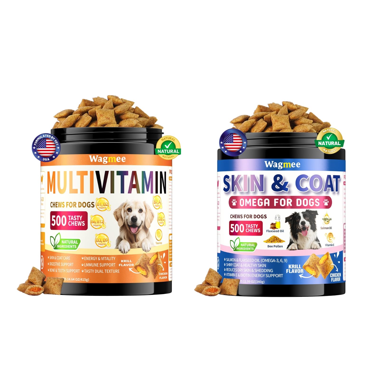 Omega 3 for Dogs, 500 Chews Skin &amp; Coat Supplement for Dog and Dog Multivitamin