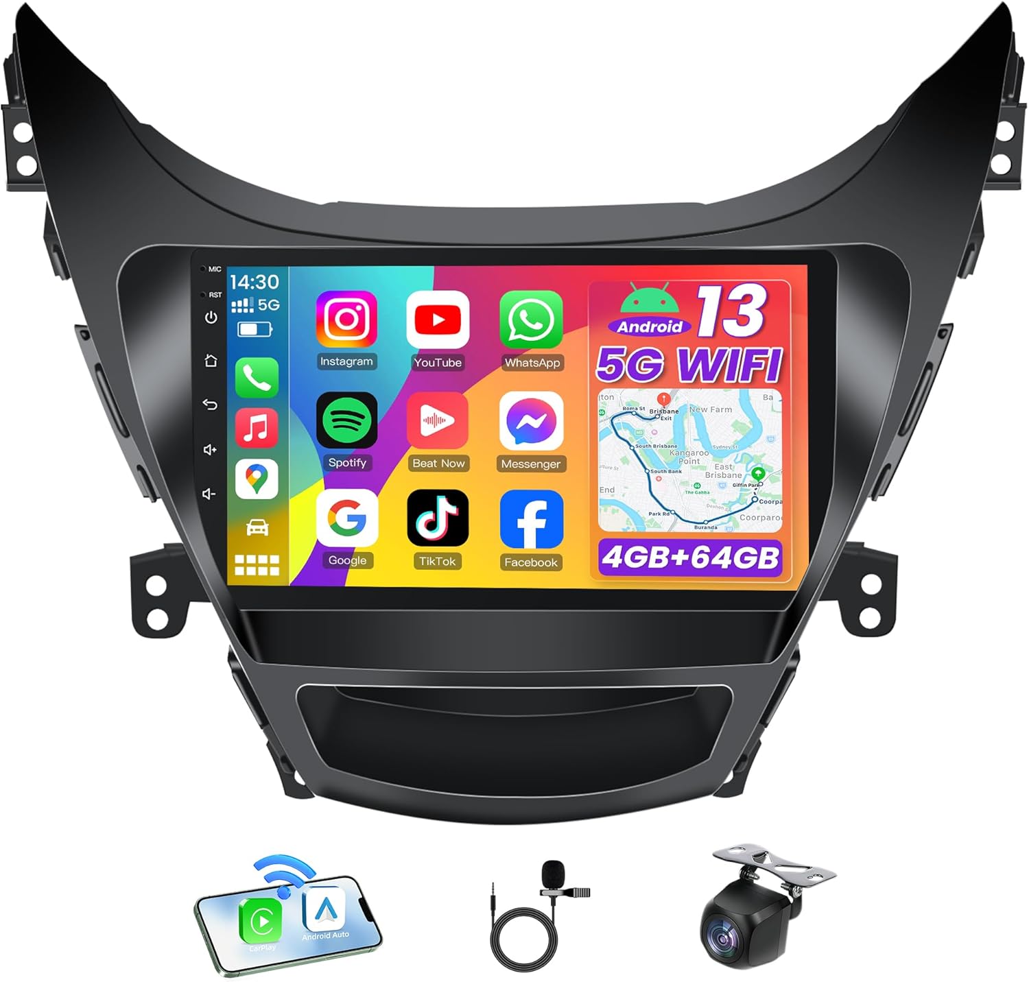 4G RAM+64G ROM Car Stereo Radio for Hyundai Elantra 2011 2012 2013: 9 inch 1280 * 800 Touchscreen Wireless Carplay Android Auto Bluetooth 5.0 GPS Navigation 5G WiFi HiFi FM RDS AHD Backup Camera