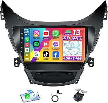 4G RAM+64G ROM Car Stereo Radio for Hyundai Elantra 2011 2012 2013 9 inch 1280 * 800 Touchscreen Wireless Carplay Android Auto Bluetooth 5.0 GPS Navigation 5G WiFi HiFi FM RDS AHD Backup Camera