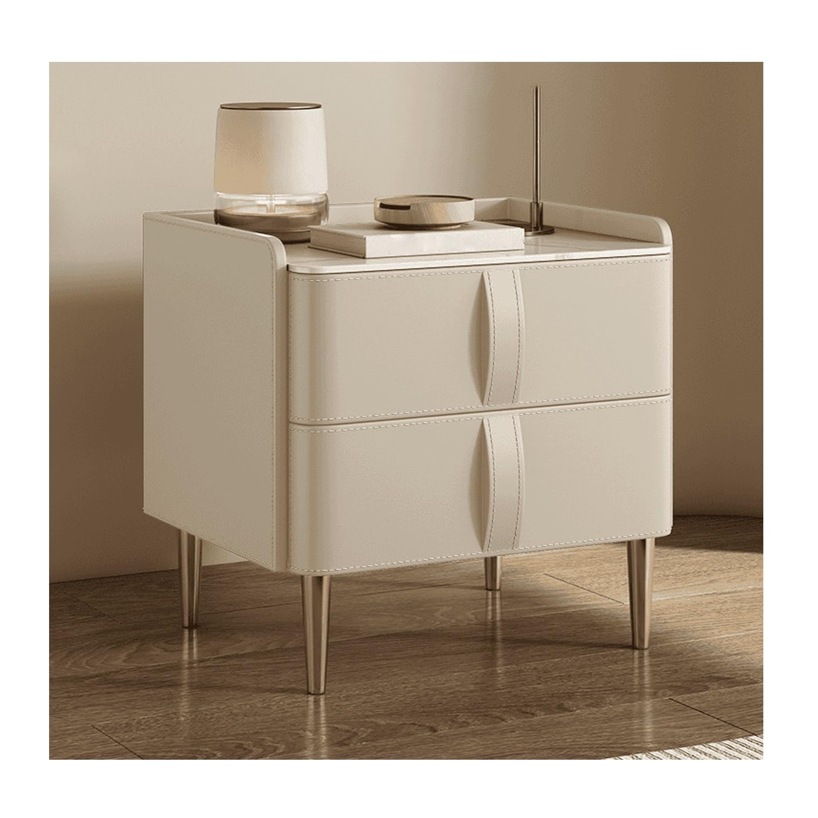 Table de chevet blanche avec tiroir et étagère de rangement pour optimiser l'espace