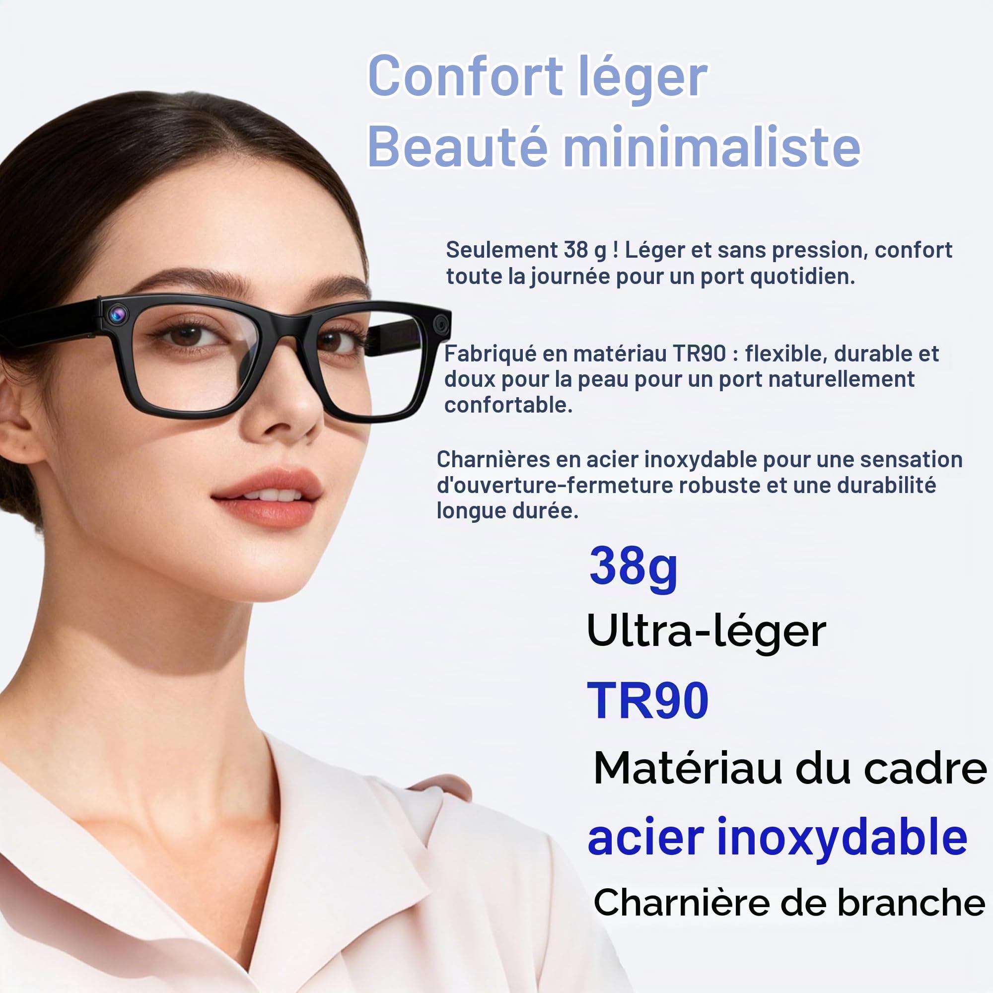 G300 Lunettes AI 8MP 1080P 32GB Traduction HiFi Verres solaires | Traduction Multilingue en Temps Réel, Double Haut-parleurs HIFI, Verres Solaires & Anti-Lumière Bleue