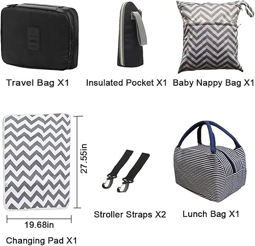 Miniatura 4 de Juego de bolsa de pañales, mochila multifunción para el cuidado del bebé para mamá papá, gran capacidad, mochila de viaje unisex, negro (Black #3),