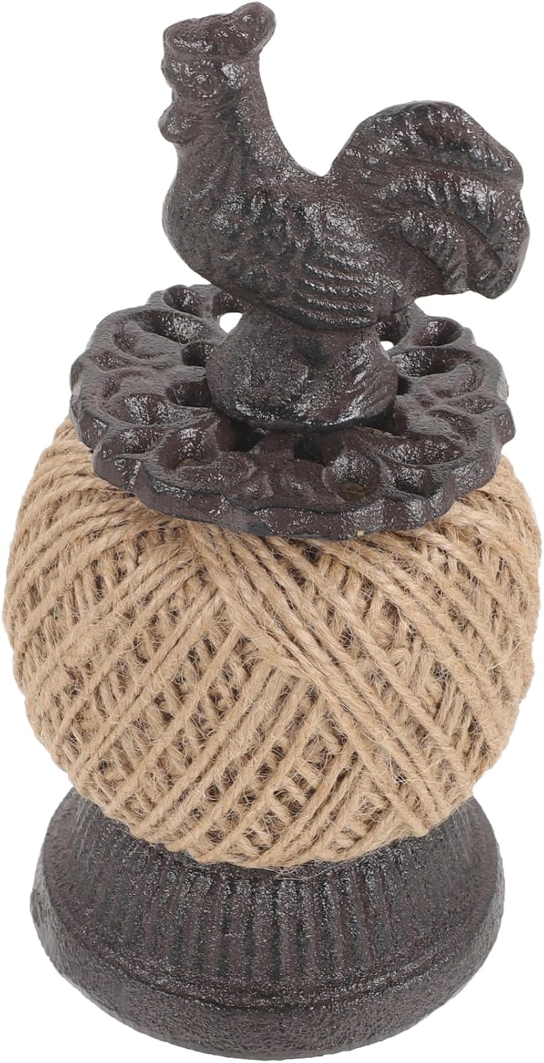 Holibanna Iron Rope Spool with Decorative Rooster Design Sturdy Desktop Twine Holder for Home Decor Includes Twisted Jute Rope for Projects and Vintage Decor Enthusiasts