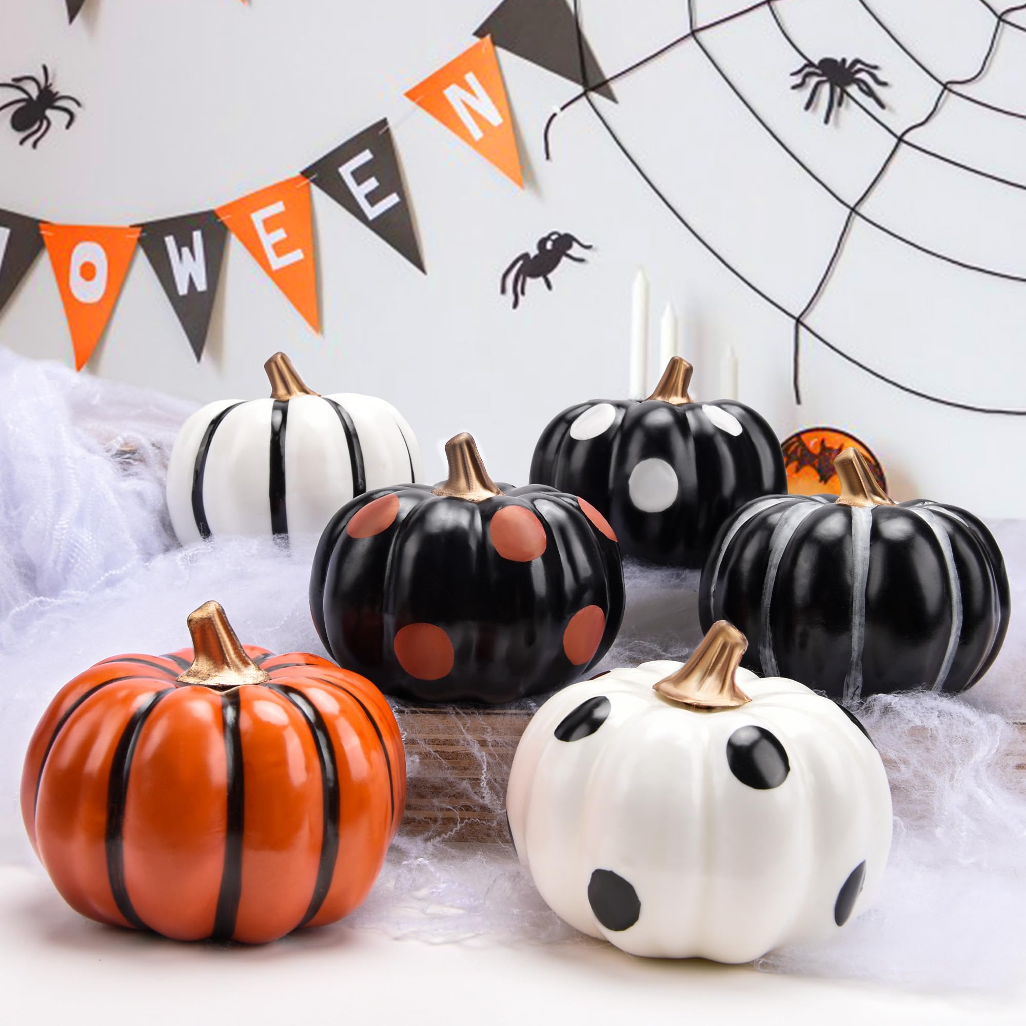 Halloween Decorations Indoor-Halloween Pumpkin Decor - 6 pcs Artificial Pumpkins for Crafts Decorations for Autumn Home Halloween Decor