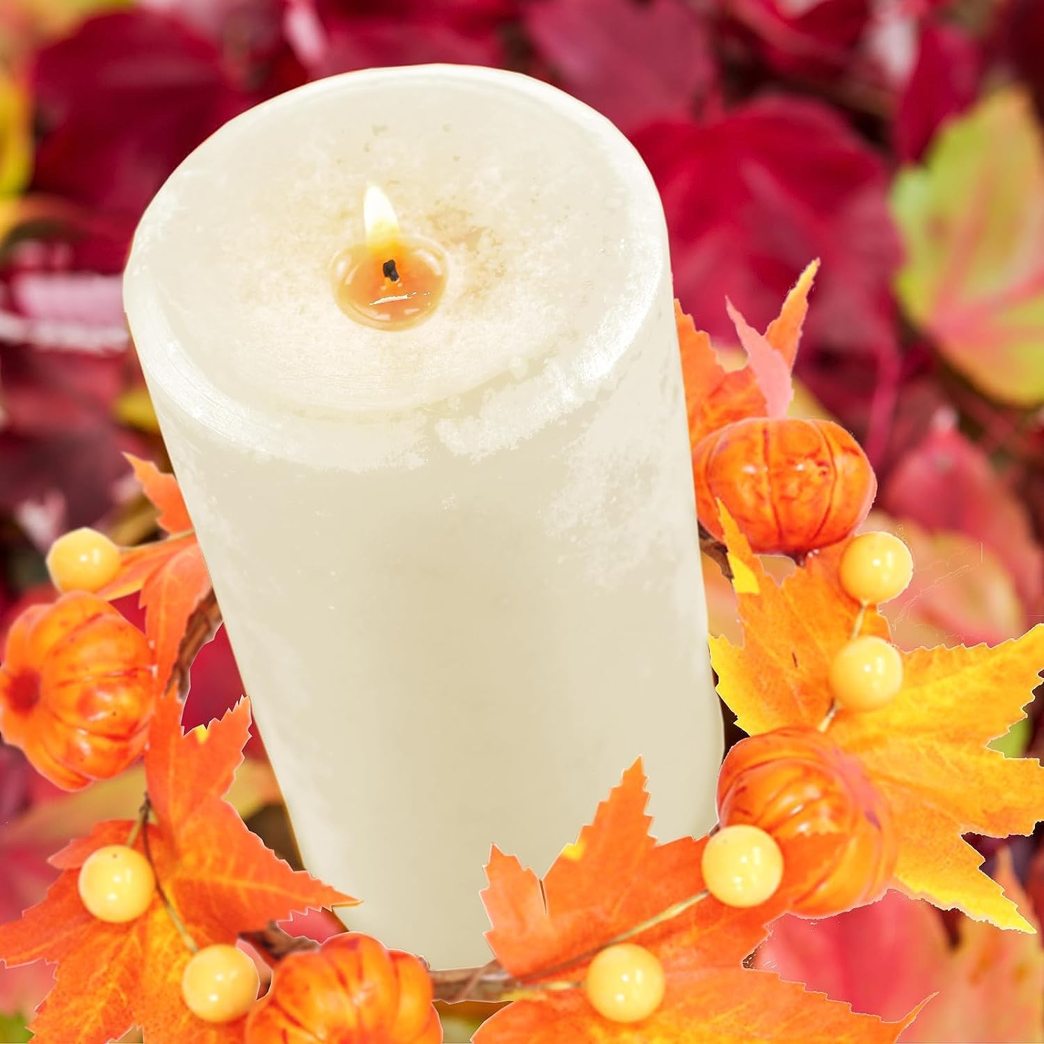 Couronne de porte, couronne de porte, couronnes d'automne de porte d'entrée, couronnes de bougies d'automne, guirlande de bougies en feuille d'érable de citrouille artificielle avec baies, mini couron
