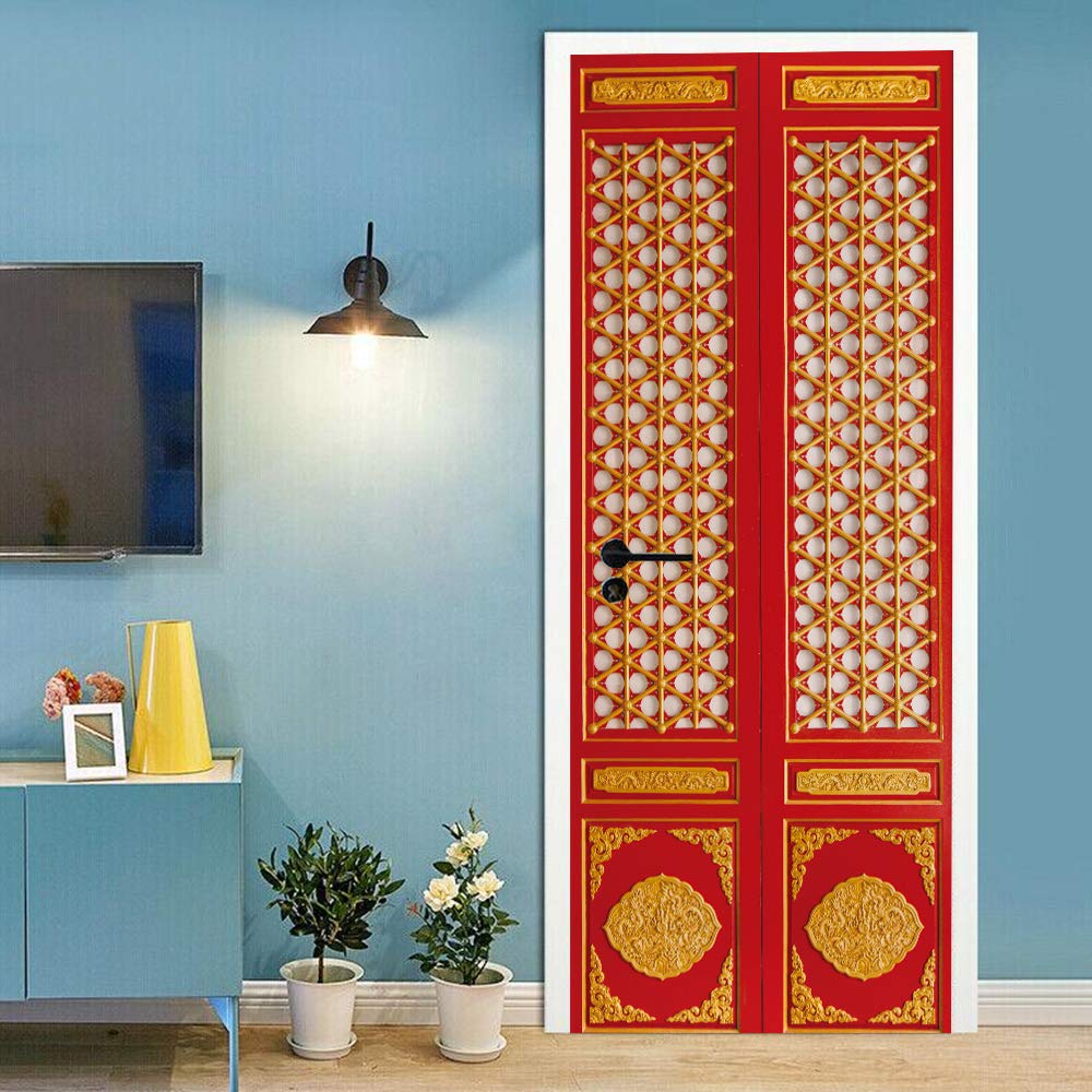 Sticker porte effet bois rétro 88x200 pour un salon chaleureux