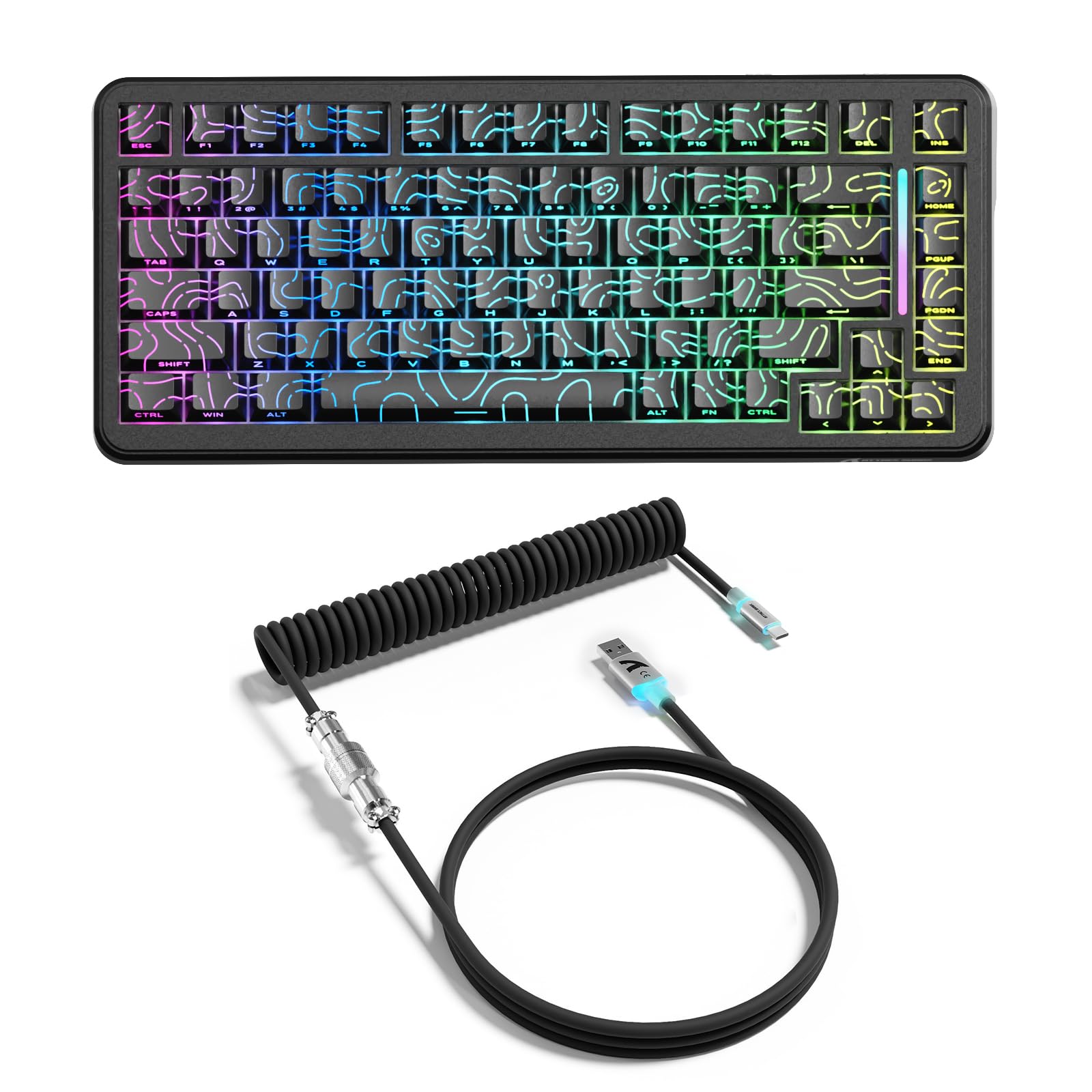 ATTACK SHARK X82PRO HE Teclado Magnético Inalámbrico 75% con Gatillo Rápido, Teclado Gaming con Cable 8000, Switches Hall Effect con Activación Ajustable, QWERTY, C01 Cable Enrollado RGB -Negro
