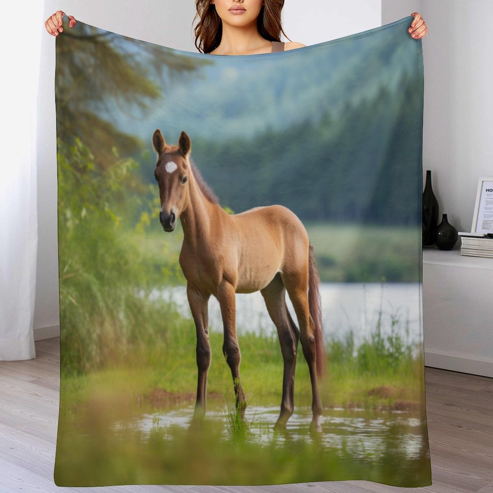 Couverture polaire cheval en flanelle 130x180 cm chaude pour canapé