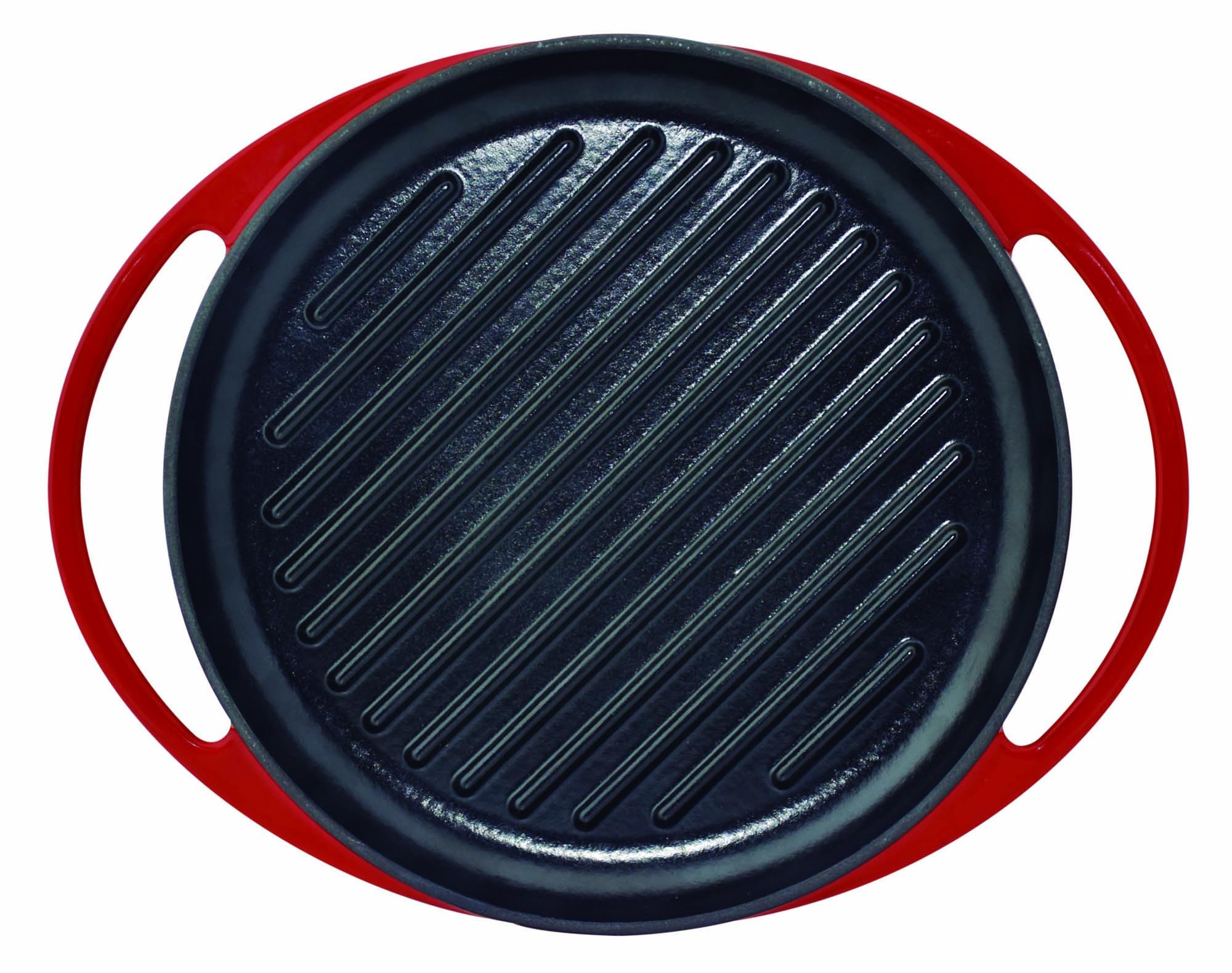 Jata GR25 - Piastra da griglia, griglia in ghisa, Superficie a Righe, Adatta a Tutti i Tipi di cucine Inclusa induzione, Adatta per Forno, Diametro 25 cm, Rosso