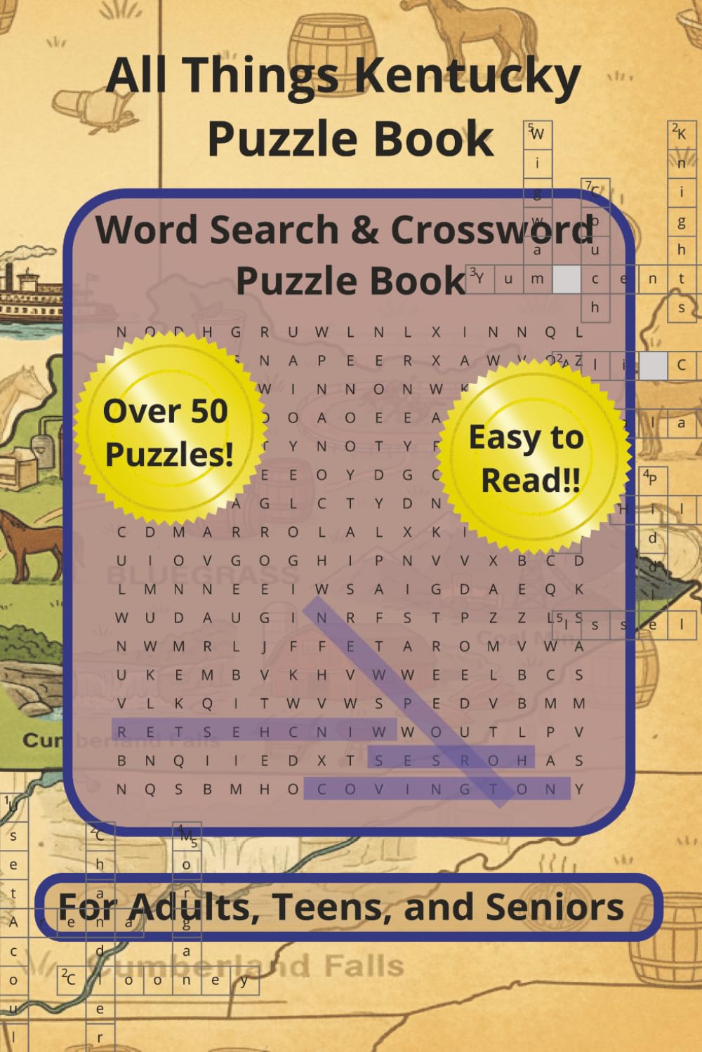 All Things Kentucky Puzzle Book: Word Search and Crossword Puzzles with Easy to Read Text about the Commonwealth of Kentucky and the Bluegrass State | ... for Gifts, Vacations, and More