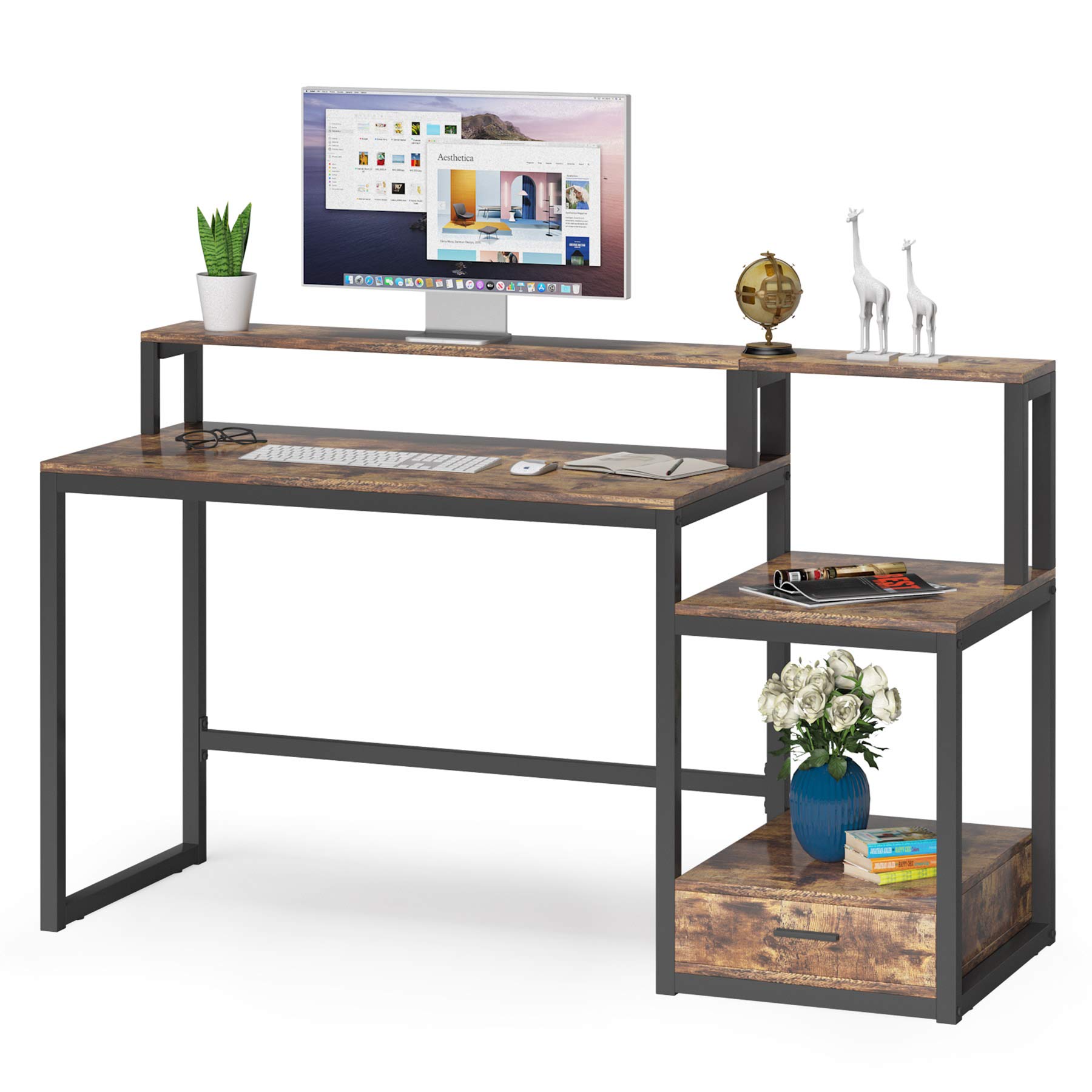Buy Tribesigns Computer Desk with Storage Shelves & Drawer, Study Table