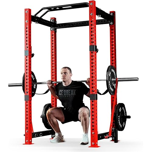 Mikolo 3"x3" Power Cage, Multi-Function Power Rack with LAT Pull Down Pulley System, Commercial Squat Rack for Home Gym with 3x3 Attachment, 1500 lbs Weight Capacity