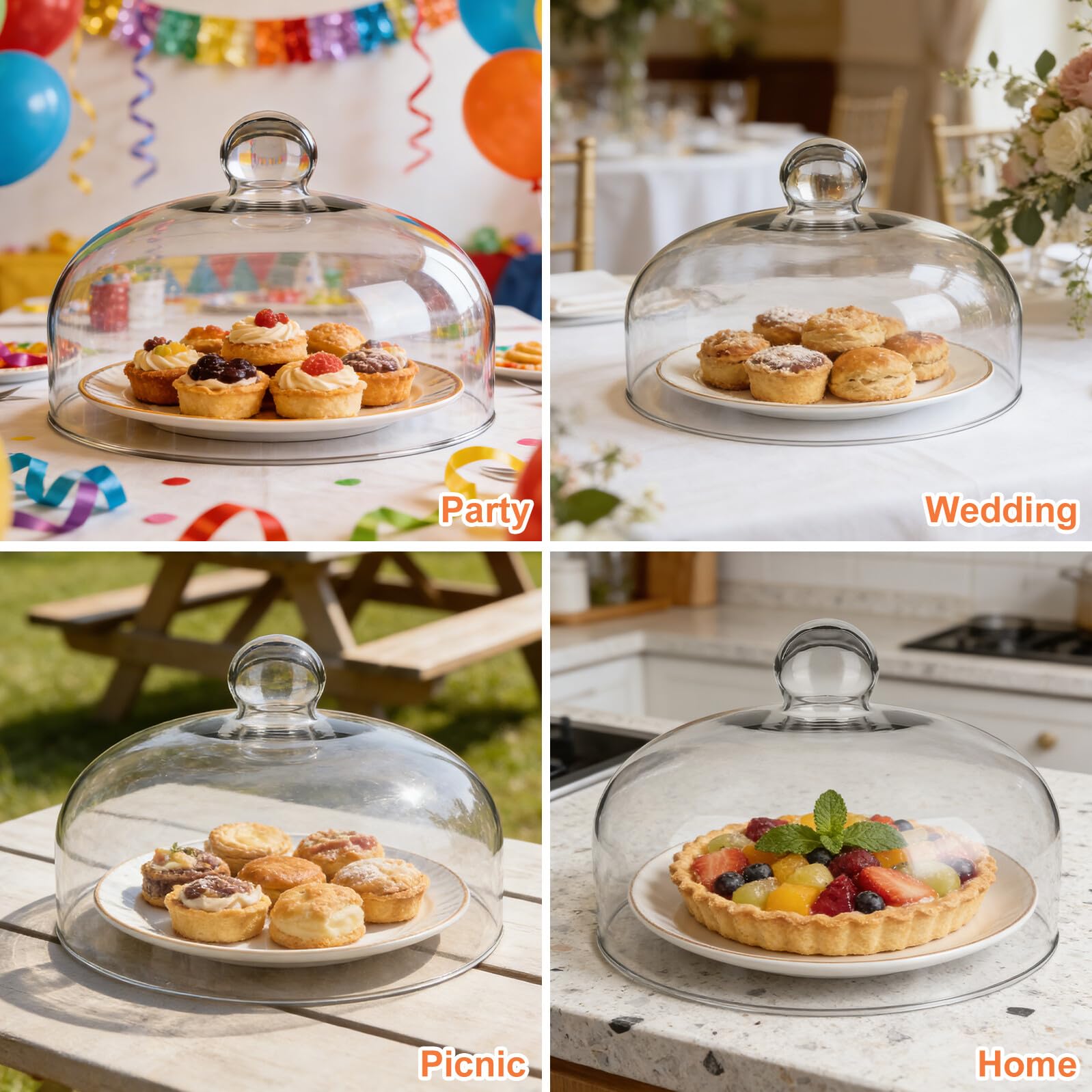 Beavorty Cloche Alimentaire en Verre pour Gâteau Couvercle Transparent sans Plomb Protection Alimentaire pour Rangement la Maison