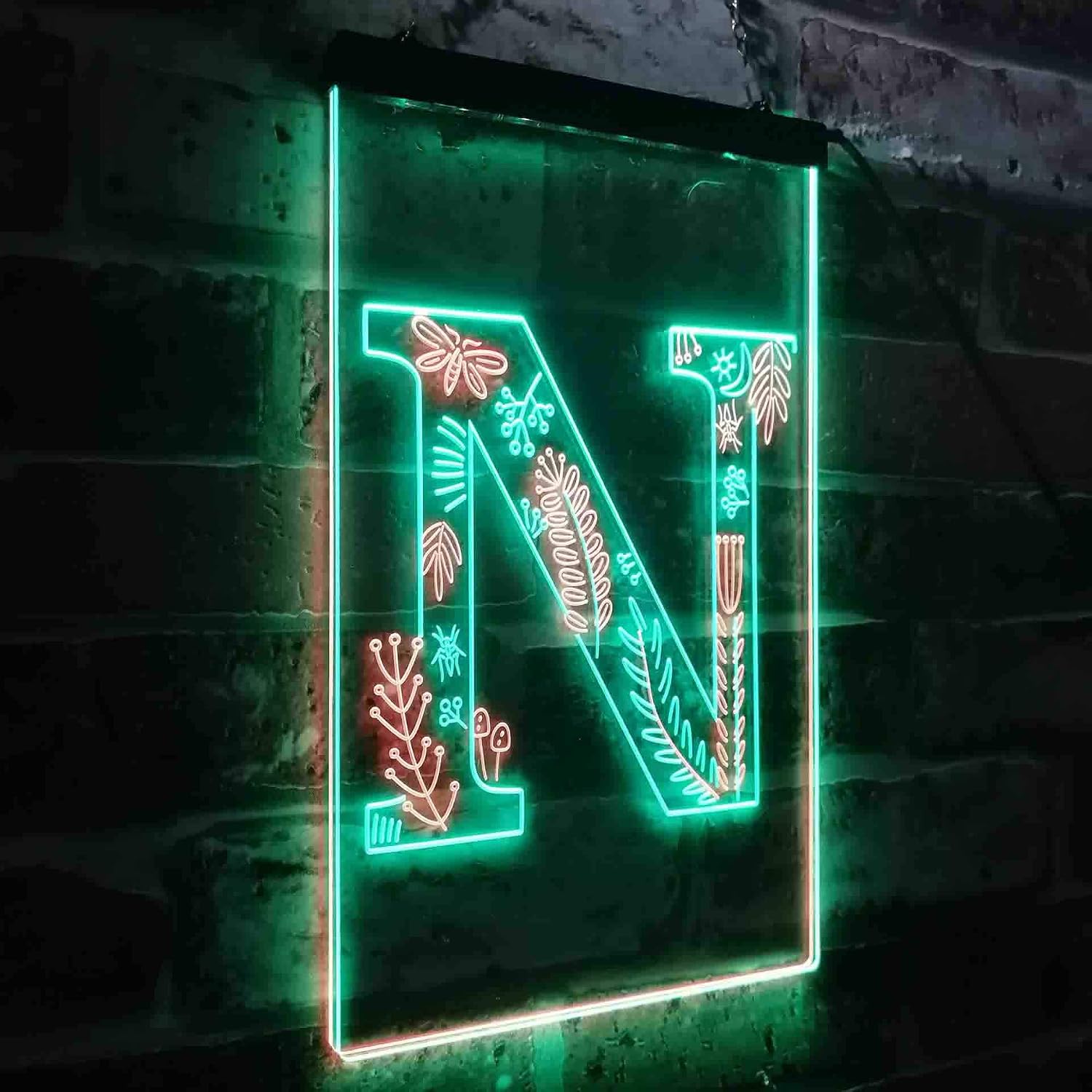 ADVPRO Letter N Initial Monogram Family Name Dual Color LED Neon Sign Green & Red 16" x 24" st6s46-i3451-gr
